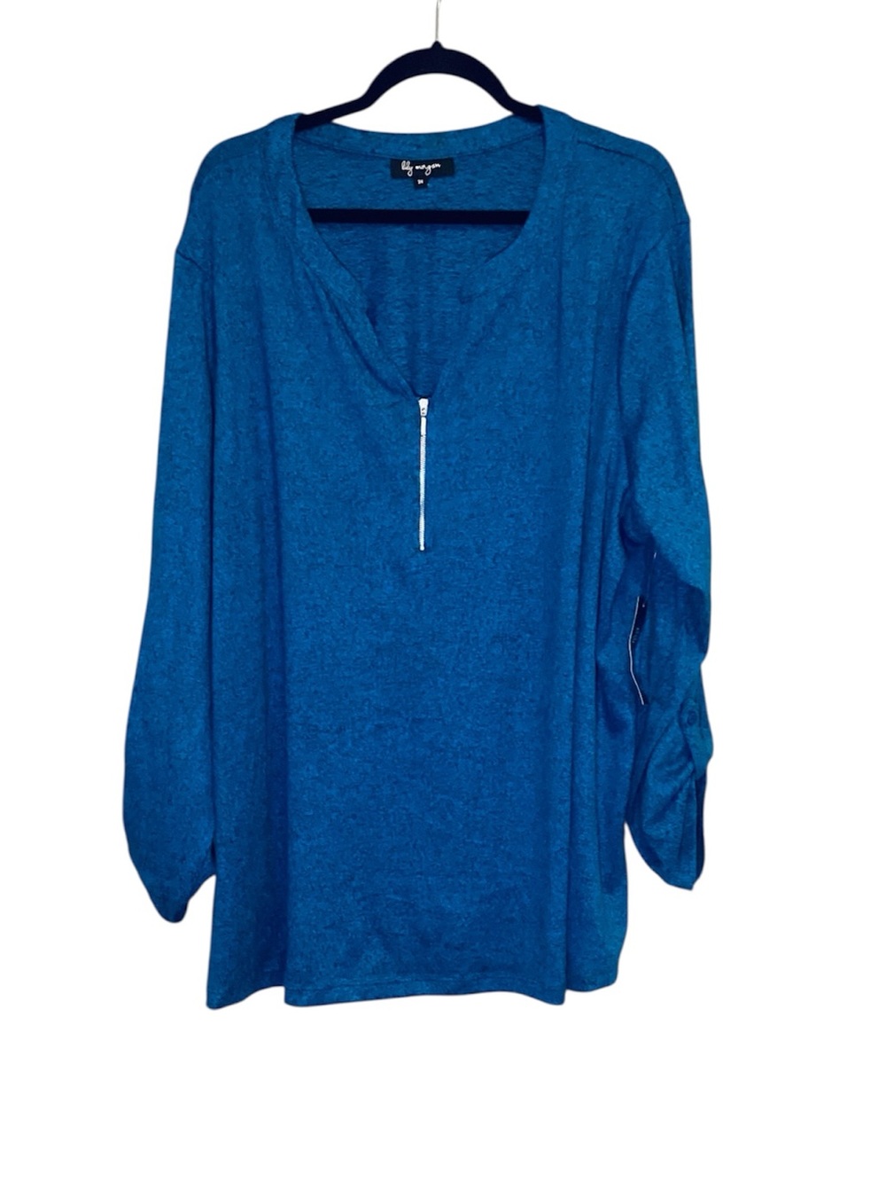 💚 Lily Morgan Blue Half-Zip Tunic Top, Size 3X